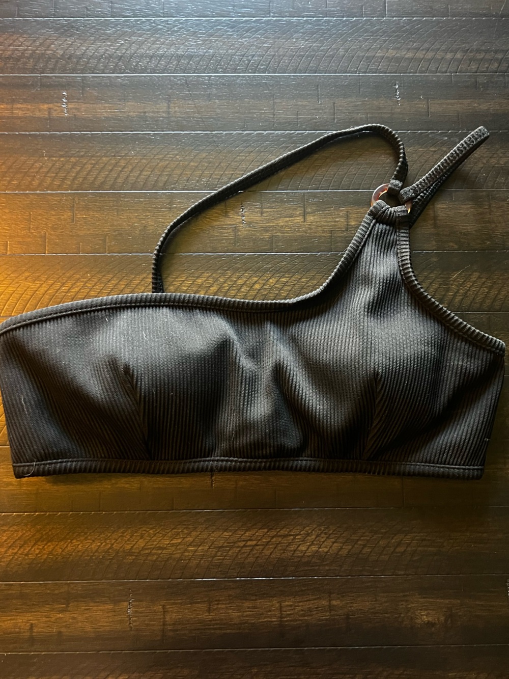 Ribbed One-Shoulder Black Bikini Top